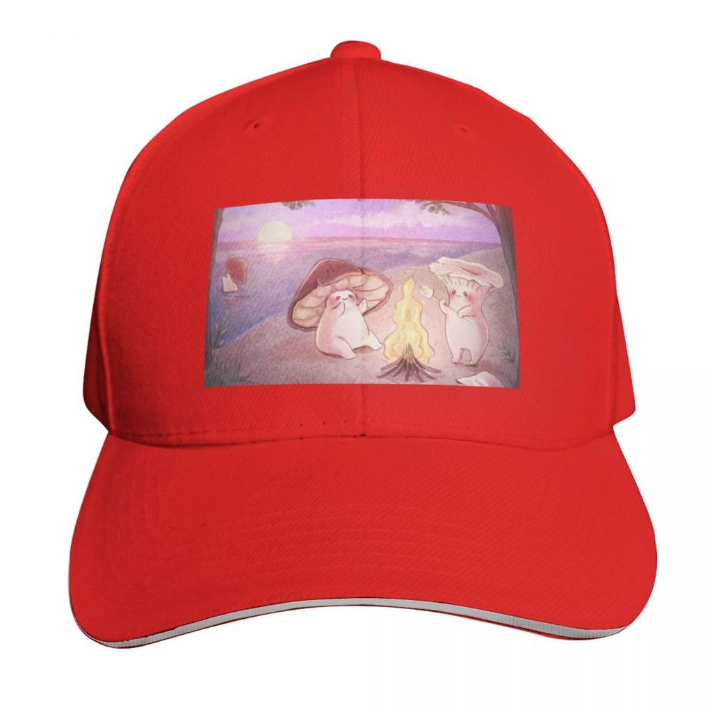 Mushroom Friends At Sunset Beach Baseball Cap Hats On Offer Beach Outing Sunscreen Luxury Unisex Cap Golf Unisex Womens