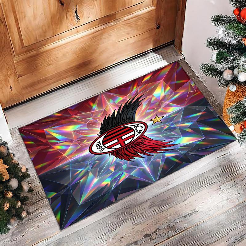 Tappeto in Flanella Stampato AC Milan Antiscivolo Morbido Poliestere Tappeto per Pavimento Tappetino Decorativo da Interno per Camera da Letto Soggiorno Divano Sala Giochi Decorazione Casa
