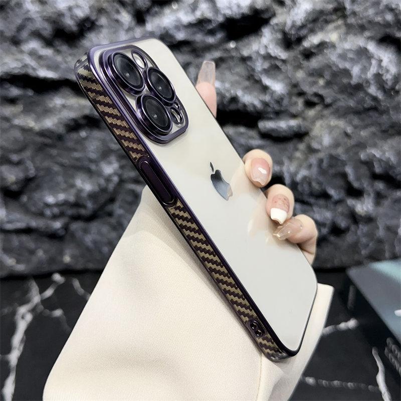 Hot Sale Plated Carbon Brazed Bezel PC Hard Case for iPhone15 14 13 12 Pro Max 11 Full Cover Phone Case with Lens Film