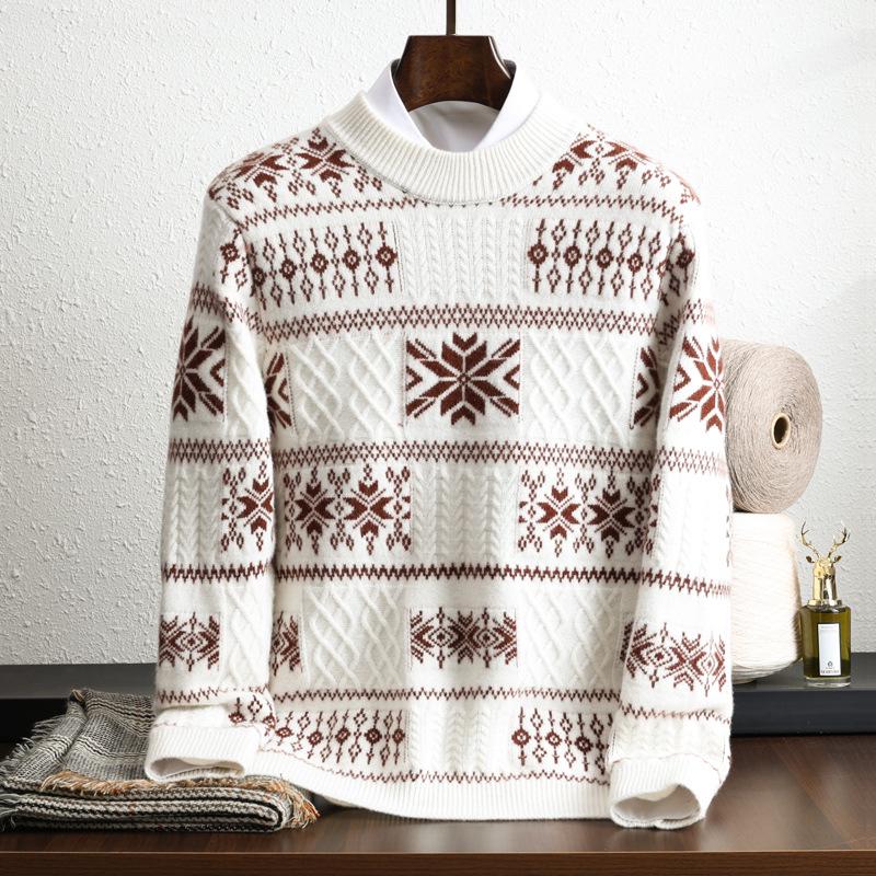 Мужской модный шерстяной свитер большого размера с жаккардовым узором - Коллекция Осень/Зима XXXL кофейный