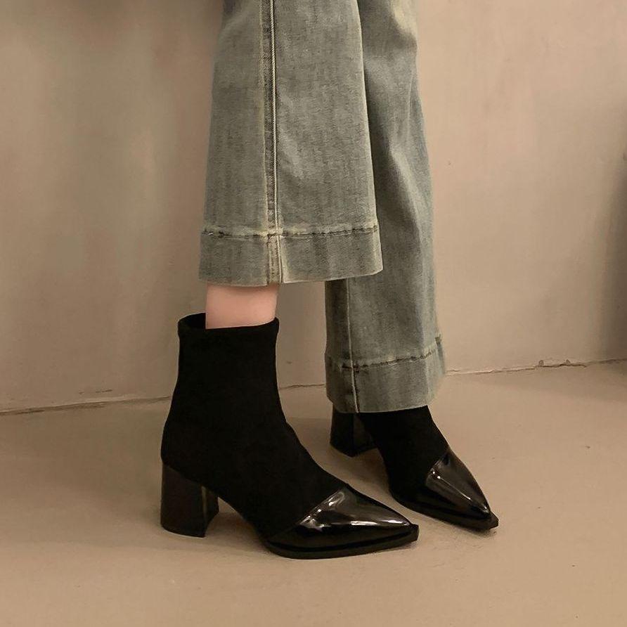 Versatile and thin, thin boots fashion pointed short boots trend increases, short tube thick heel European fashion 