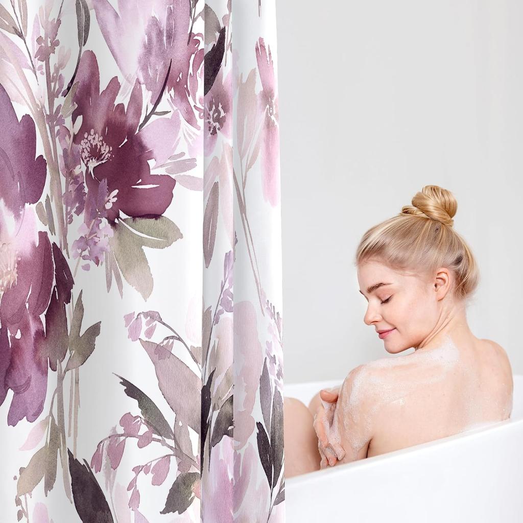 Malvefarbener Blumiger Duschvorhang, Aquarellblumen Duschvorhang Für Badezimmer, Moderner Abstrakter Tinte Dekorativer Stoff Duschvorhang