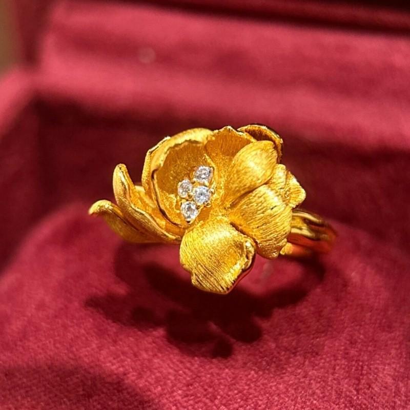 Xiaohongshu Bestseller: Luxury Rhinestone Peony Diamond Ring for Women Adjustable Size