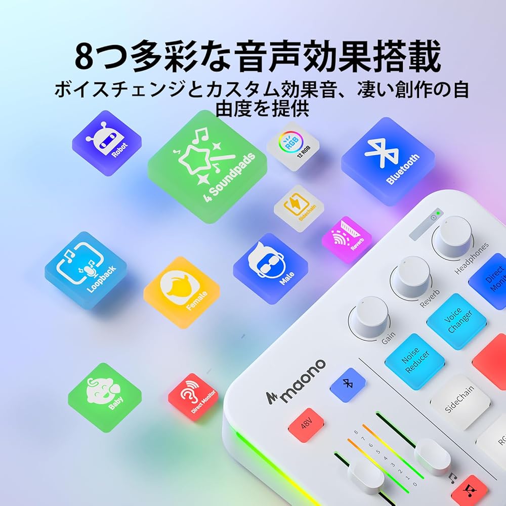 Maono Gaming Audio Mixer with Mute, Voice Changer, Reverb for PC, Smartphone, Microphone, Headphones, Portable XLR Mixer