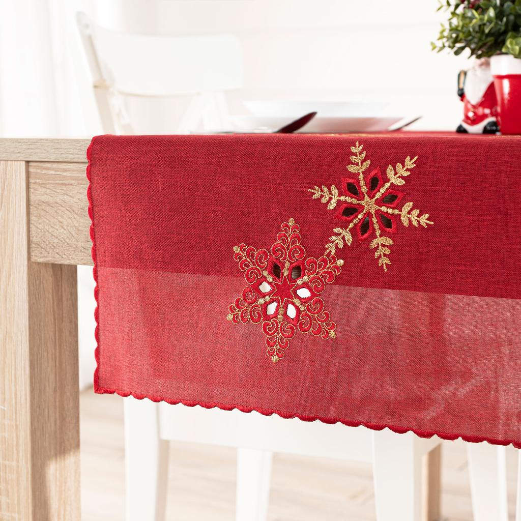 Shiny Snowflakes - Table Runner with Embroidery - Red -