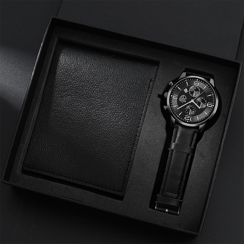 

2 шт./набор, 1 шт. Модные мужские роскошные деловые кварцевые наручные часы и 1 шт. Набор кошельков, мужские подарки