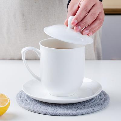 Pure White Bone China Cup With Lid Office Teacup Meeting Cup White Ceramic Mug Drinking Cup Advertising Cup