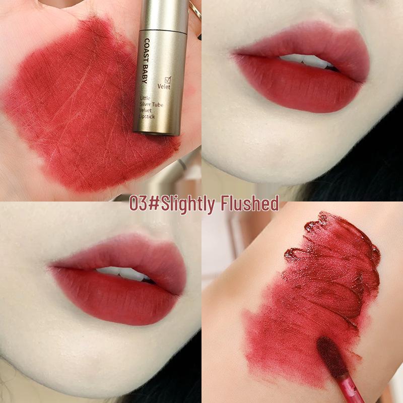 

COAST BABY Вельветовая помада-мусс для губ - Серебряный тюбик, Матовый туман, Стойкая, Не выцветает. 2g