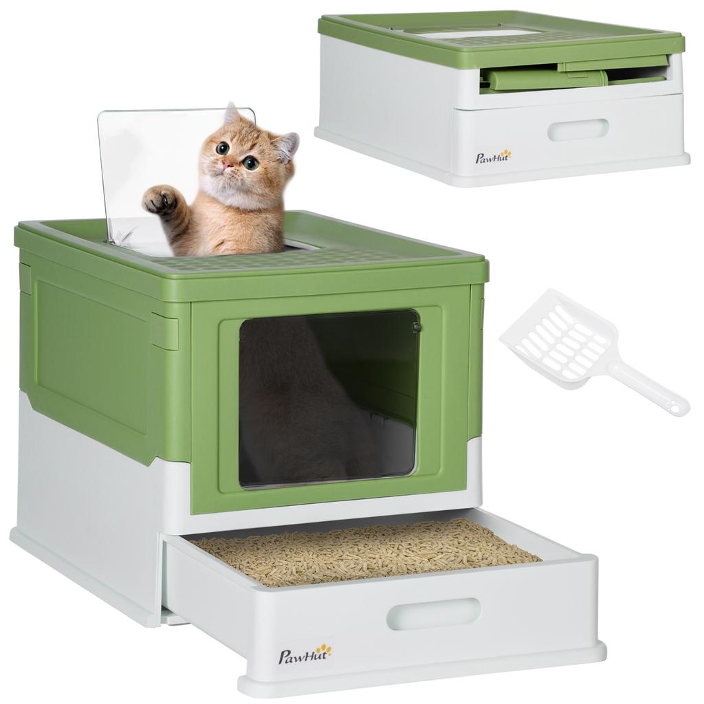 Enclosed Cat Litter Box with Scoop, Removable Tray and 2 Doors, 47.5x35.5x36.7cm, Light Green