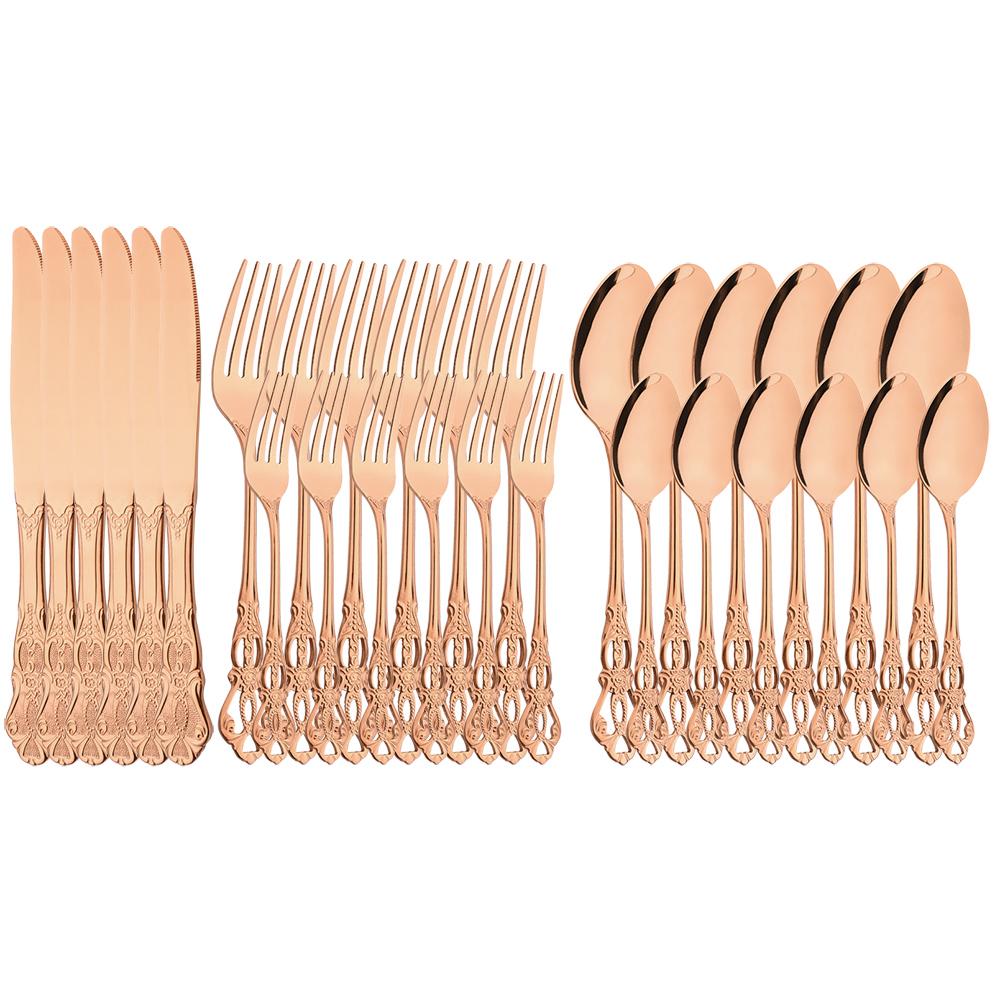 6/30Pcs Royal Colorful Dinnerware Set Knife Dessert Fork Spoon Cutlery Set Stainless Steel Silverware Kitchen Tableware Flatware