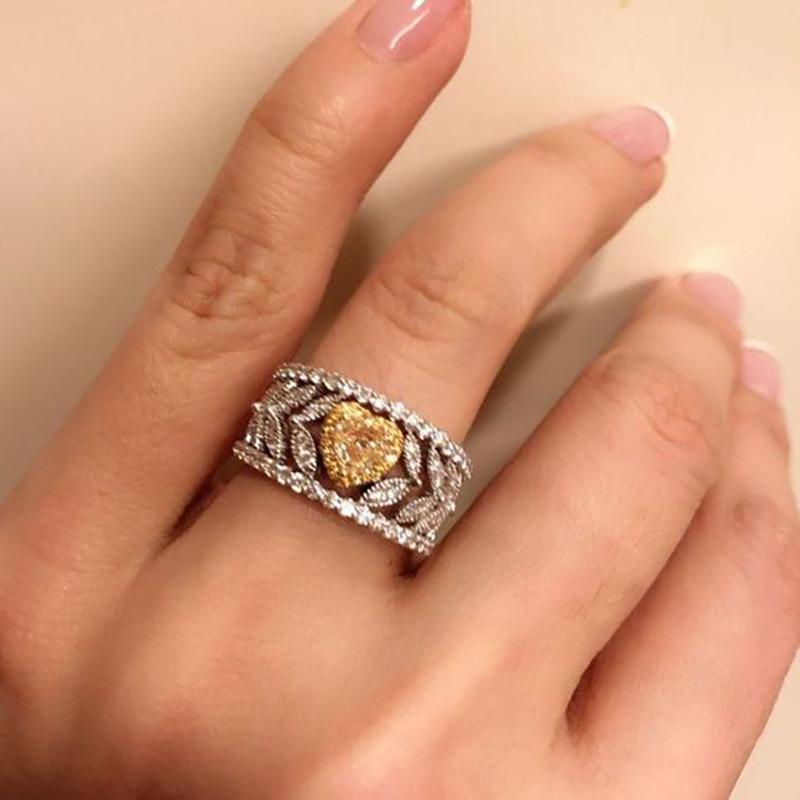 

Heart Yellow Cubic Zirconia Rings for Women Eternity Love Wedding Accessories Bling Bling Female Rings Party Zircon 6
