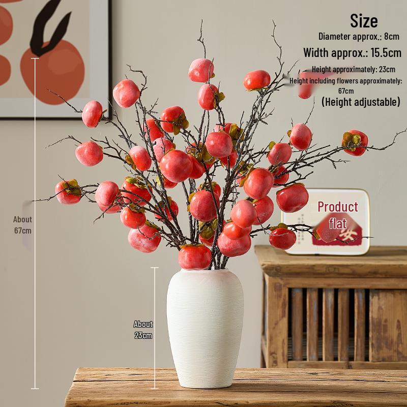 Chinese-Style Persimmon and Pomegranate Flower Arrangement for Living Room or Dining Table