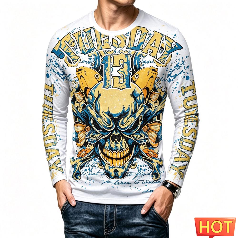 Autumn Long Sleeve T-shirt Funny 3D Skull Print Men's T Shirt Hip Hop Trend Street Clothing Casual O-neck Oversized Pullover Tee