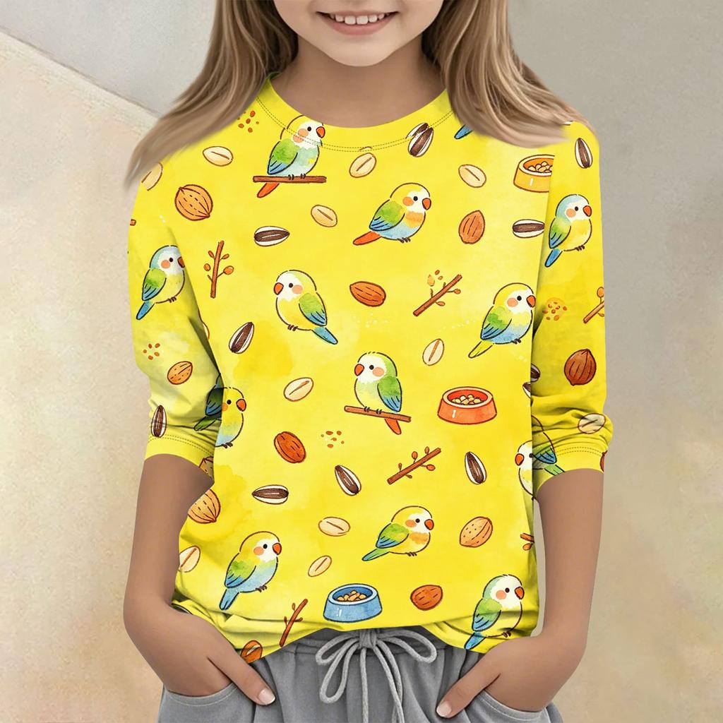 Kids Animal Print Crewneck 3/4 Sleeve Casual T-Shirt Soft Lightweight Fabric Comfortable Fit for Everyday Wear