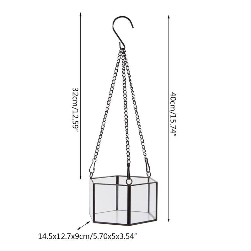 Modern Hanging Glass Terrarium Geometric Hexagon Shaped Succulent Air Plant Holder Container Wall Planter Flower Pot X3UC