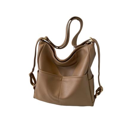 Welltude Women's Tote Bag, Shoulder Bag, Crossbody Bag, Large Capacity, A4 Size, Perfect for Commuting and Travel, PU Leather, Zippered (Beige)