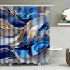 Modern Waves Shower Curtain Bath Decor For Bathroom Remodeling Blue White Gold Print Polyester Waterproof Fabric