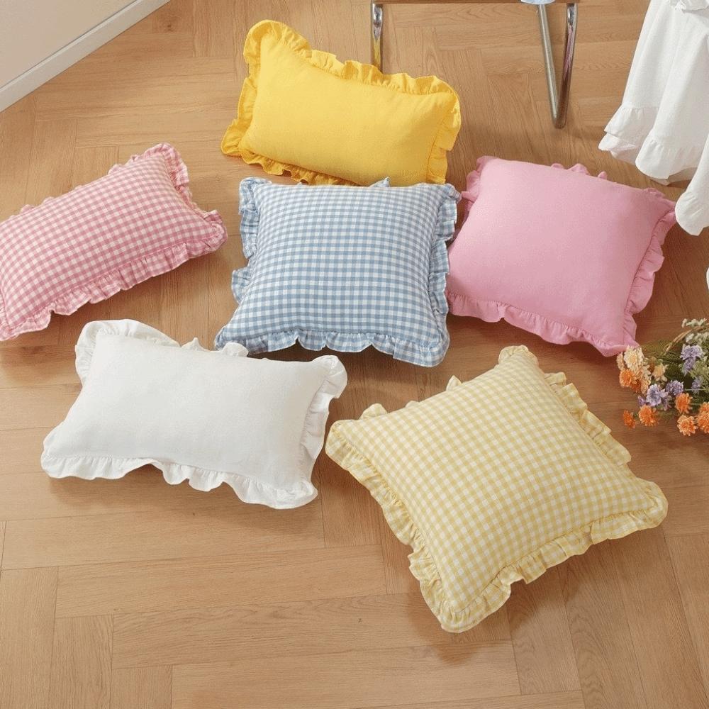Lotus Leaf Skirt Edge Ruffled Edge Pillowcase Plaid Print Art Cushion Cover Home Decoration