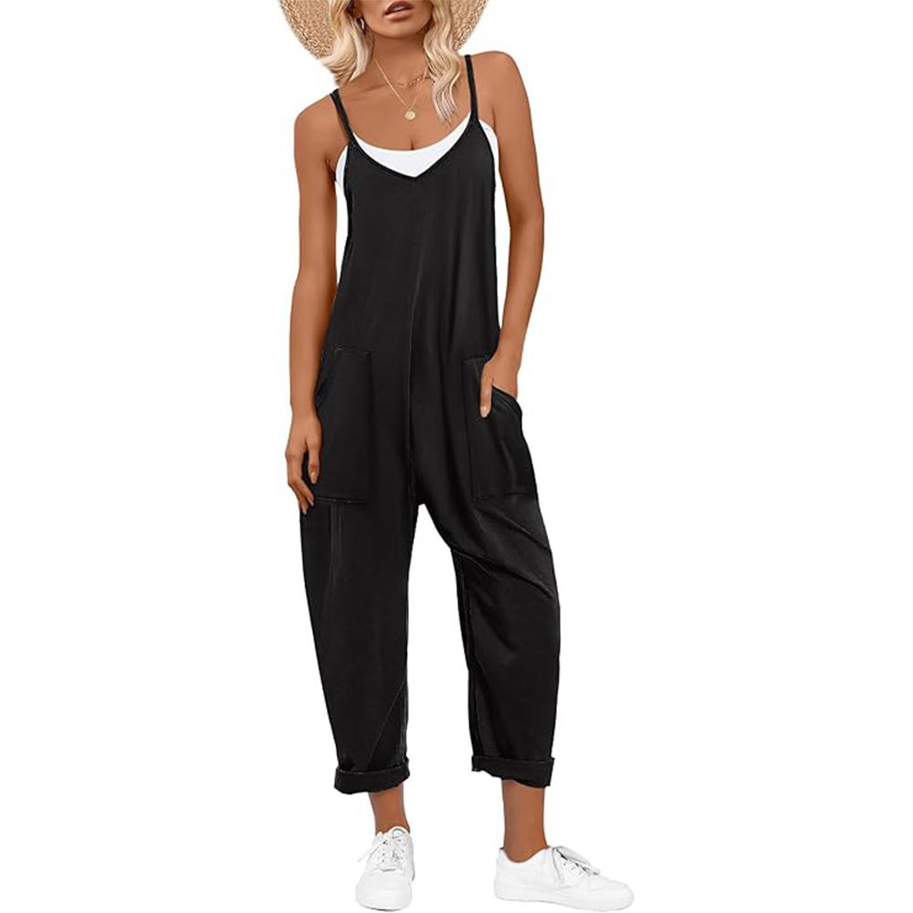 

Jumpsuits for Women Casual Summer Overalls Sleeveless Spaghetti Strap Romper Jumpers Trendy Beach Vacation Outfits S чорний