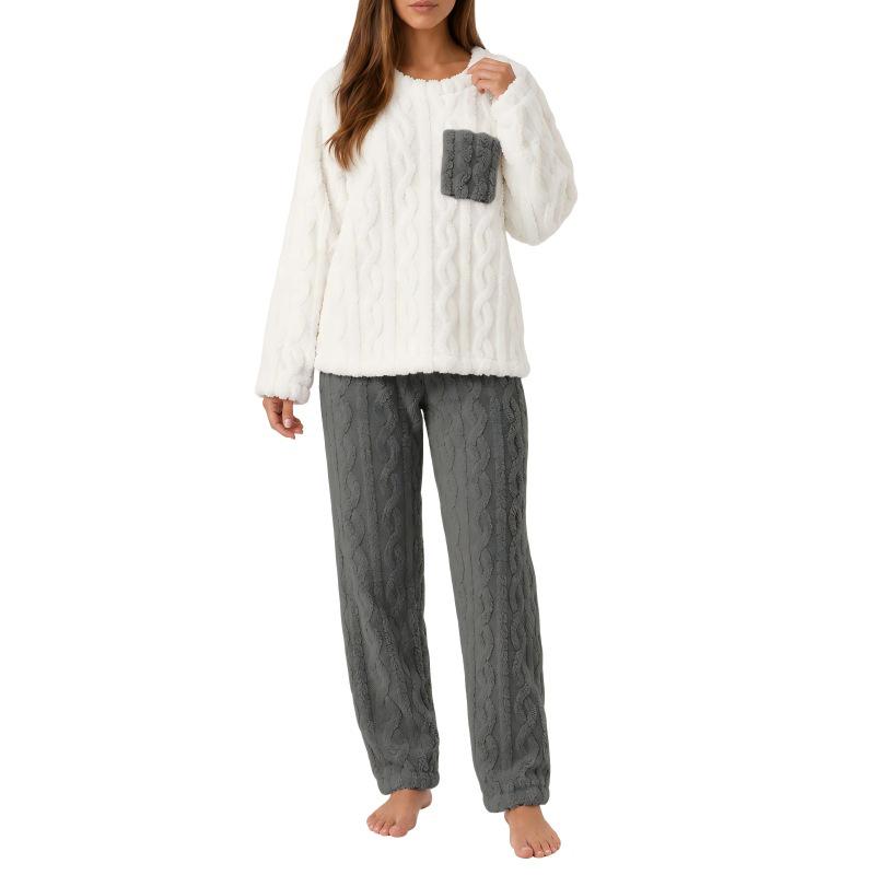 Women's Coral Fleece Jacquard Pajama Set - Thick Velvet, Warm Casual Loungewear for Couples, Autumn/Winter 