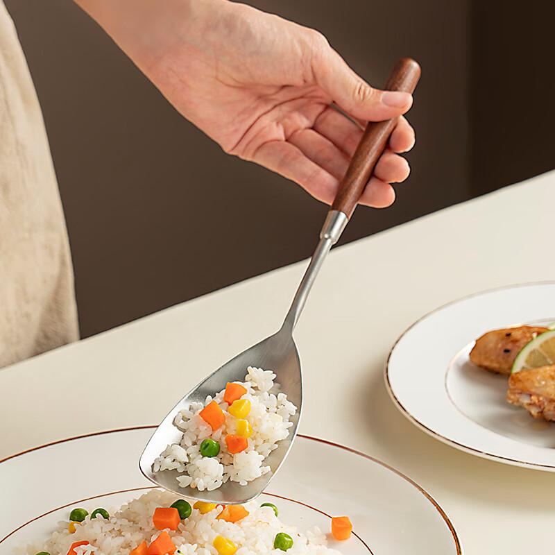 Onlycook 304 Stainless Steel Serving Utensil with Walnut Handle