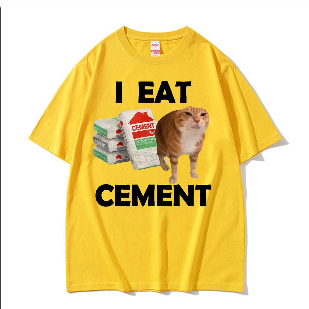 I Eat Cement Cursed Cat T Shirt Funny Meme Graphic Tee Shirt Men Women Fashion Casual Humor Vintage Oversized T-shirt Streetwear