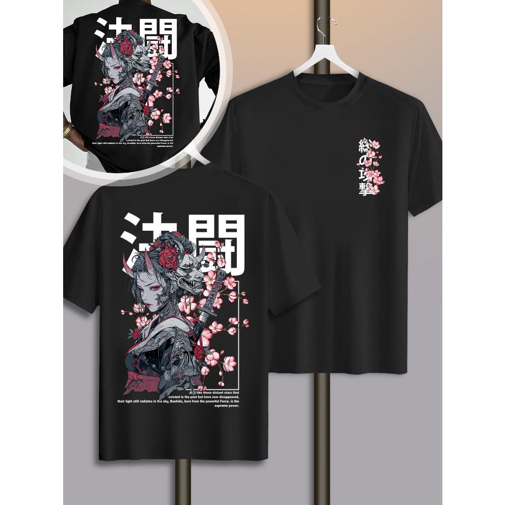 Summer Japanese Samurai Pattern Men T-shirt 100% Pure Cotton Material Suitable Trendy
