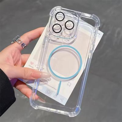 Luxus Airbag Stoßfest Transparent Für Magsafe Hülle Für iPhone 11 12 13 14 15 16 Pro Max Plus Magnetische Kabellose Lade Bumper Abdeckung