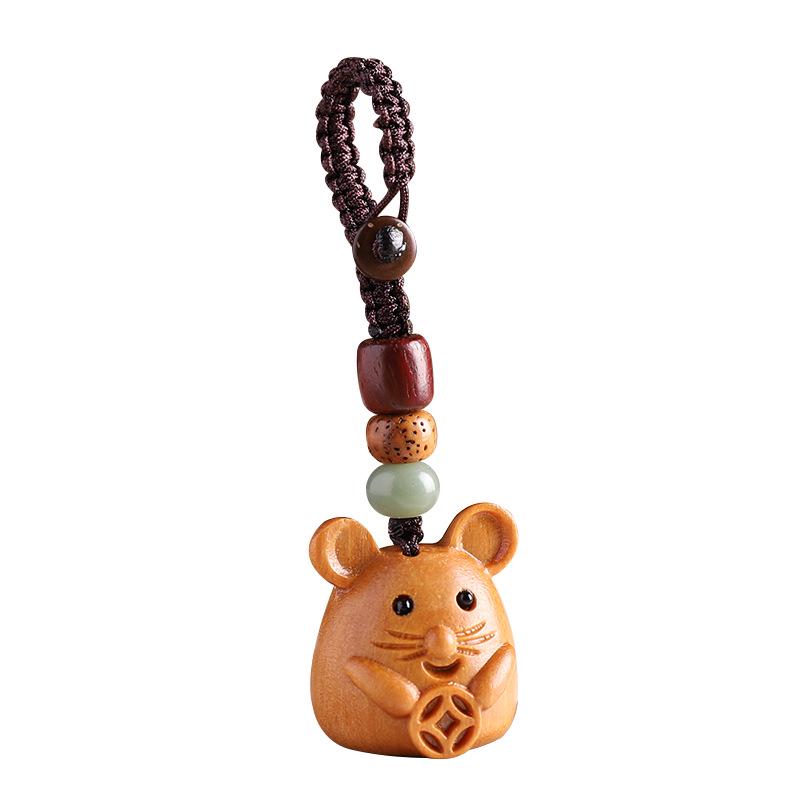 Sandalwood Zodiac Keychain Charm for Men & Women - Cute Mouse Pendant for Keys & Phones