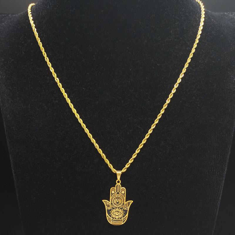 2026 Fashion Hamsa Hand Stainless Steel Chain Necklace for Men Gold Color Necklaces Pendants Jewerly colgante hombre N932S02