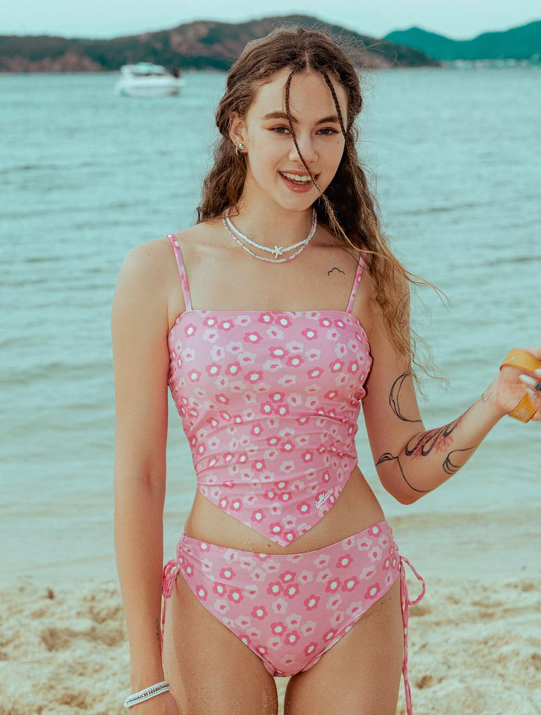 Aiemkeulleeo Flower Bustier Bikini Flower Pink