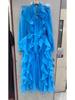 Pleated Designer Cake Skirt Dress with Ruffle and Belted Waist