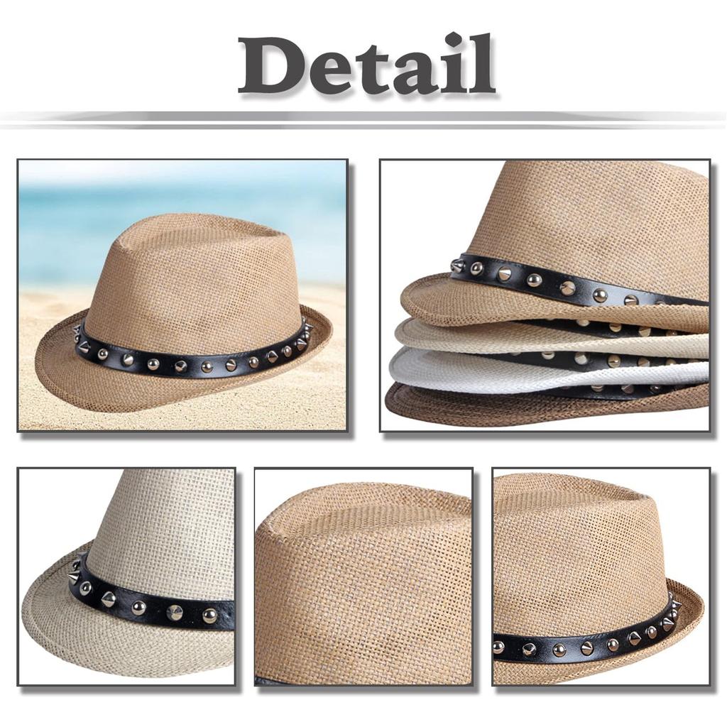 White Fang Straw Retro Design with Simple and Stylish for CZA310 Men's Hat, Studs, Summer, (Coffee)
