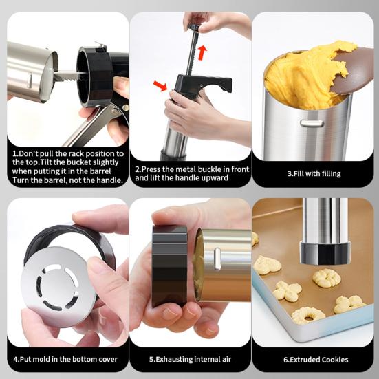 Cookie Press Maker Easy to Use 304 Stainless Steel Cookie Press with 13 Plates 8 Icing Tips Ergonomic Design Cookie Decorating Kit