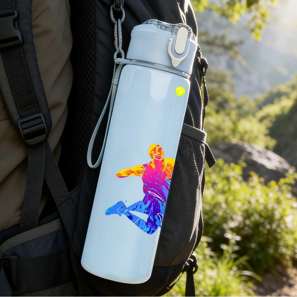 1PC Tennis Player Splash Silhouette 750ml Color Plastic Water Bottle Leakproof Flip Straw Lid For Sports Office Home Use