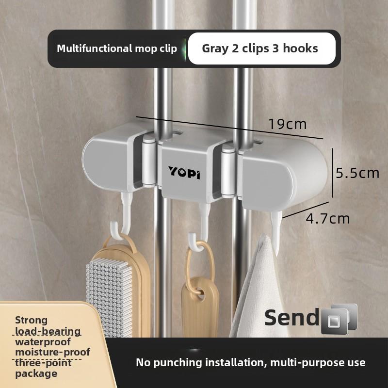 

Органайзер для швабры и метлы, держатель для швабры, настенный держатель для швабры, прочный держатель для швабры с 3/4/5/6 крючками, органайзеры для подвешивания метлы 2 clips 3 hooks серый