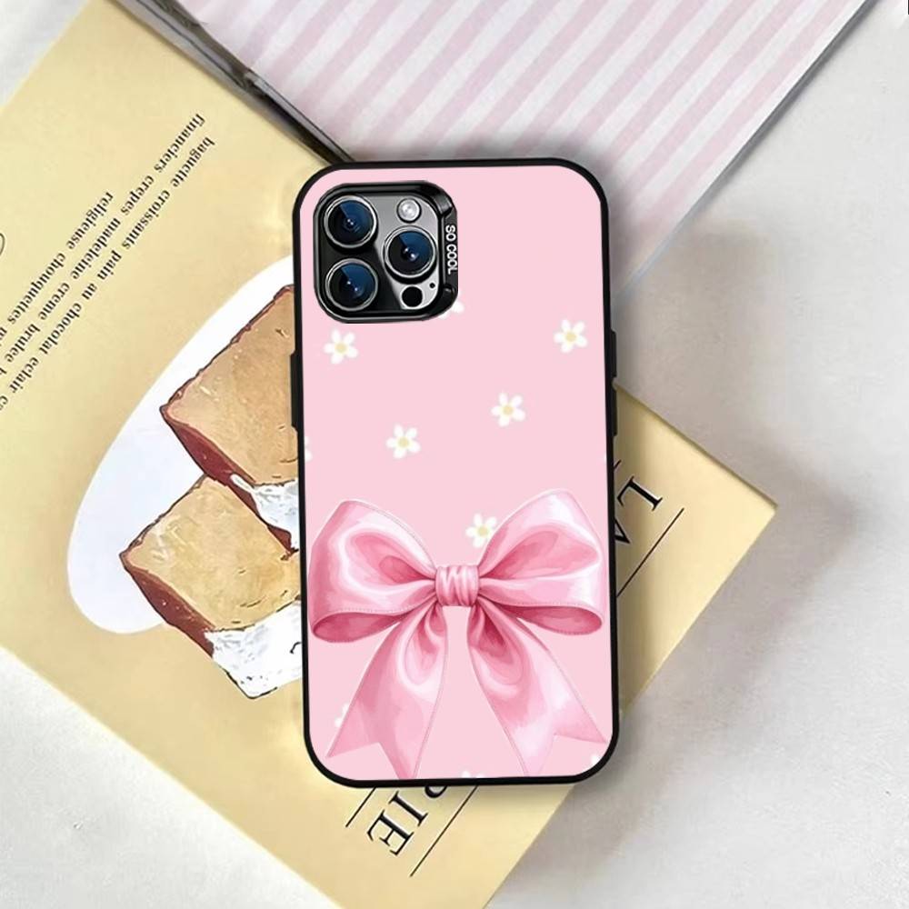 Pink Bows Phone Case For iPhone 17,16,15,14,13,12,11 Plus,Pro Max,XS,Colored Silver Plated Inside Cover