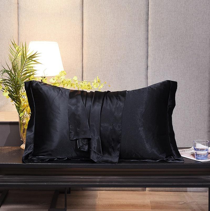 Solid Color Double-sided Silk Pillowcase Mulberry Silk Ice Silk Beauty Pillowcase Single Silk Wide-edge Pillowcase