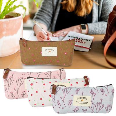 Gift Accessories Pen Bags Pencil Box Pastoral Floral Pencil Case Stationery Bag Canvas Lovely