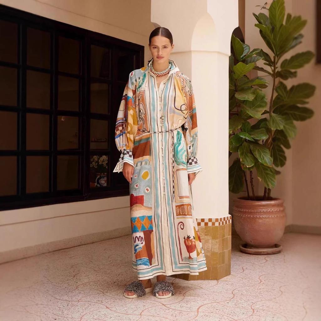 2026 European & American Fashion: Loose Linen Printed Dress