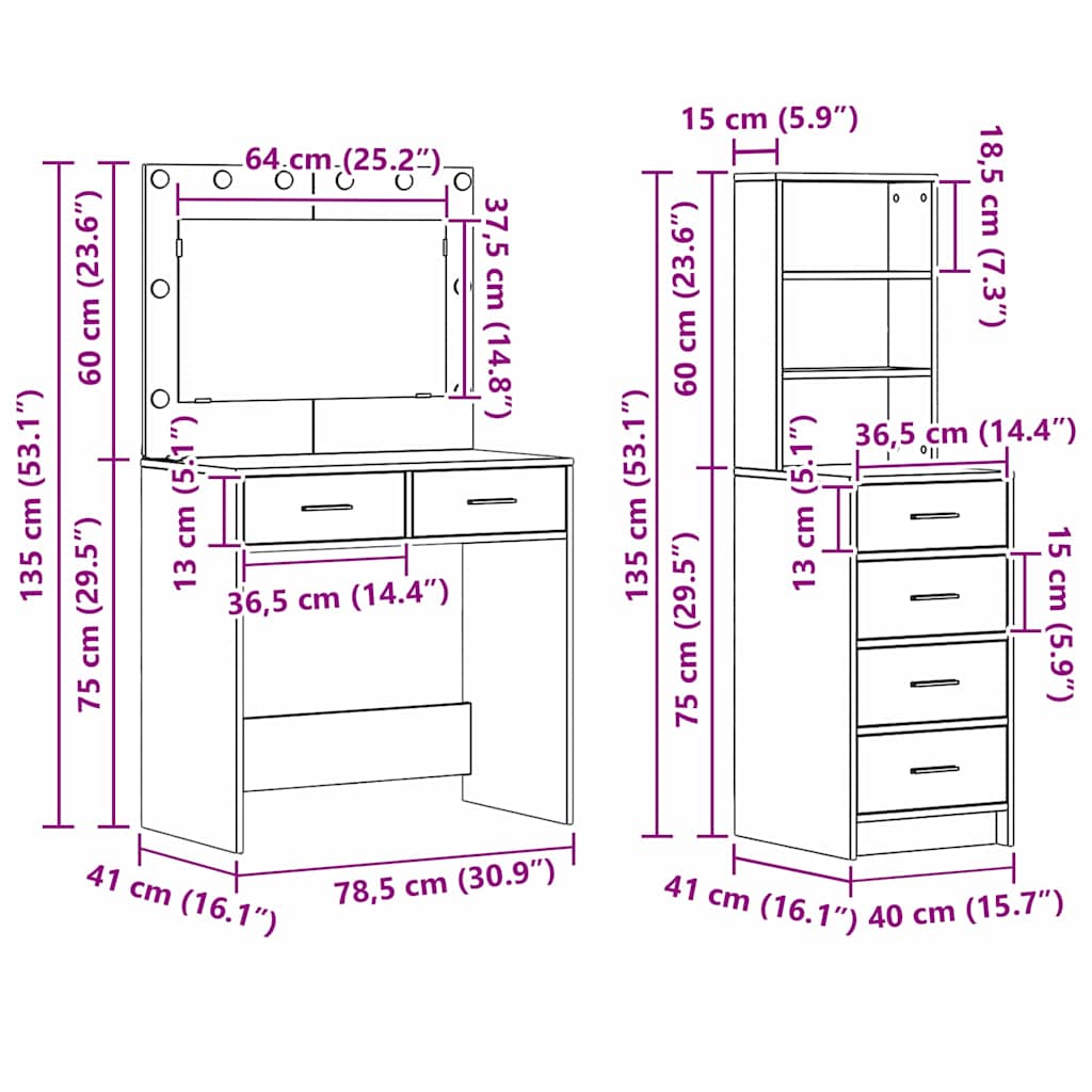 Makeup Table with Shelf Black 78.5 X 41 X 135 Cm Engineered Wood