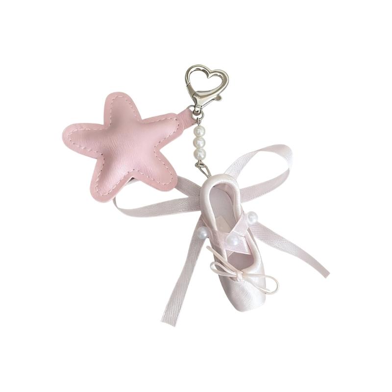 Artistic Ballet Shoe Keychain With Sparkling Star Accent Soft PU Materials Pendant For Women Gift Bag Charm Accessory