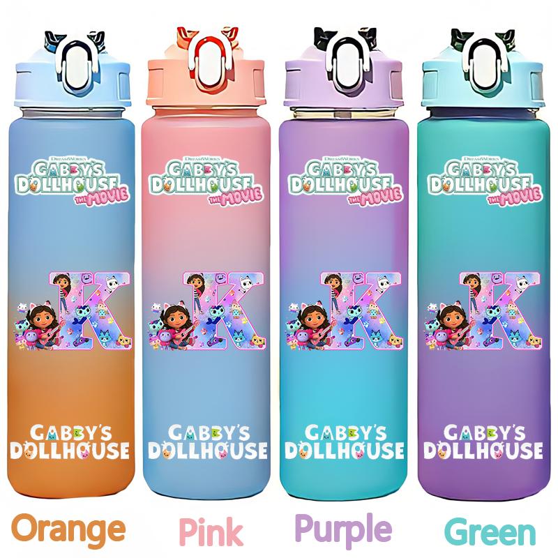 Gabby's 750ml Dollhouse Gabby Carlita DJ Catnip Mercat Gradient Plastic Straw Cup Pandy Paws Cakey Cat Mama Cat Drinking Bottle