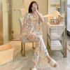 Cotton Silk Pajamas Women's New Short-sleeved Trousers Sweet Printed Set Breathable Cool Casual Can Be Worn Outside Loungewear