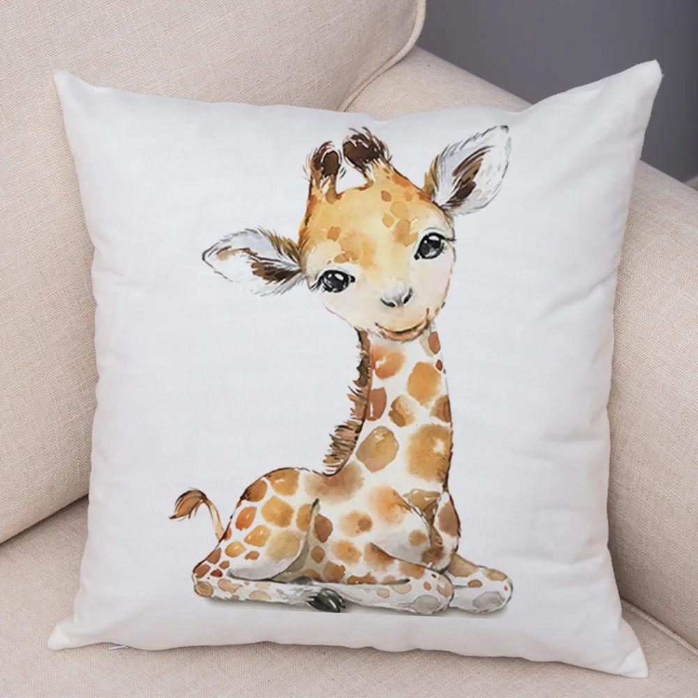 Watercolor Cute Animal Cushion Cover Sofa Home Decor Zebra Giraffe Hippo Monkey Lion Fox