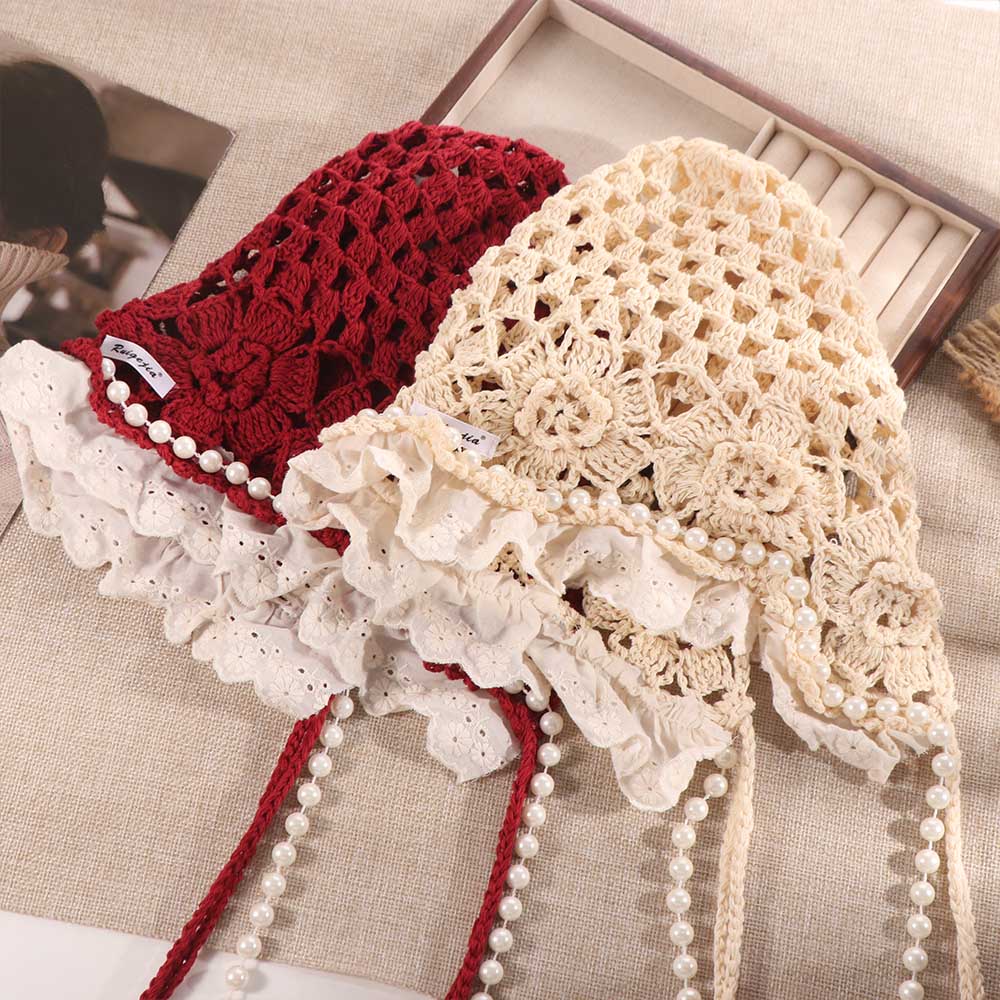Hollow Out Lace Beanies Pearl Tassels Weave Cap Fashion Knit Cap Girls
