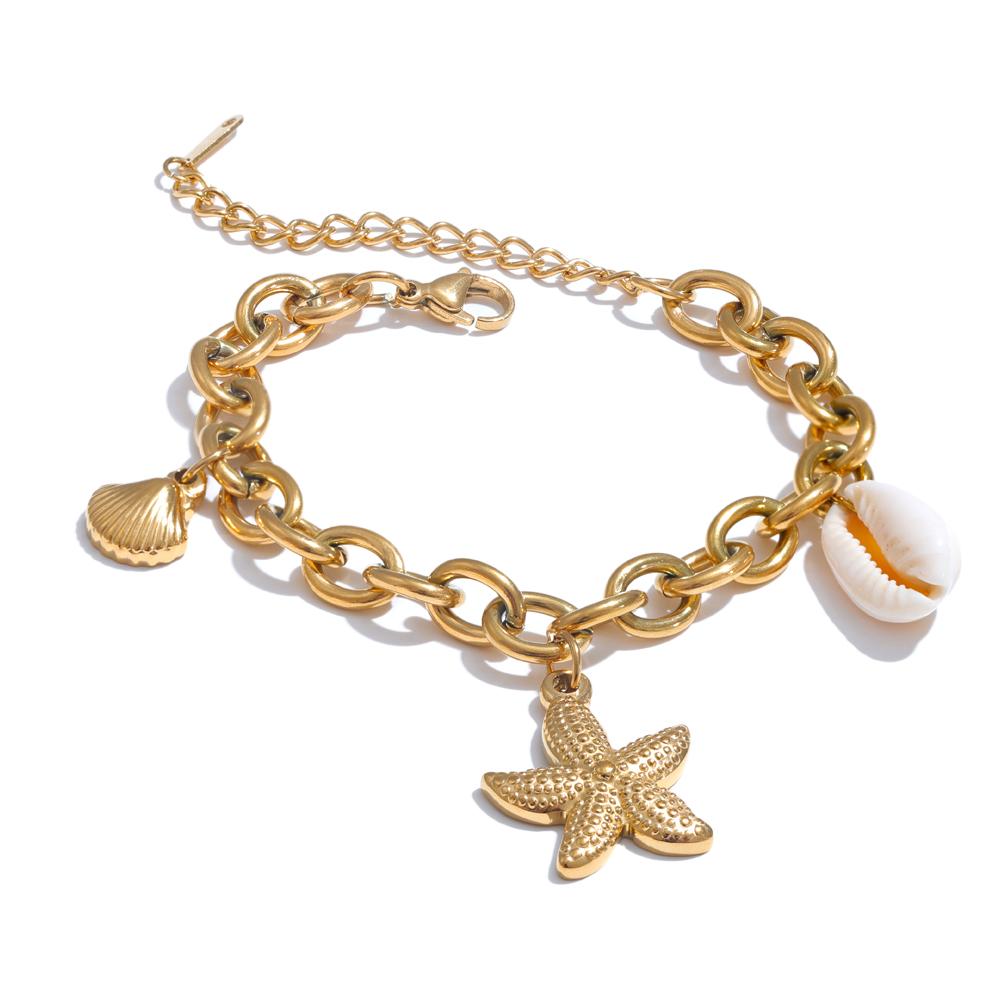 

Yhpup Stainless Steel 18K Gold PVD Plated Metal Chain Waterproof Ocean Pendant Charm Starfish Shell Accessories Holiday Jewelry