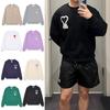 Weiches Baumwoll Oversize Rundhals-Sweatshirt Mit Kleiner Herzstickerei Pastellfarben Langarm Herbst Winter Freizeitkleidung