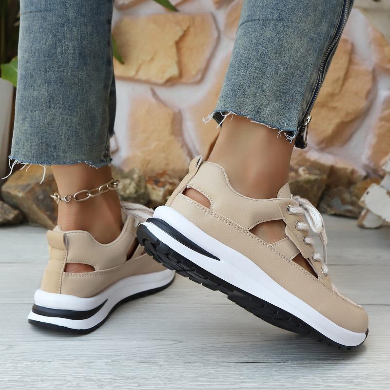 European and American Large-size Heightening Women's Casual Single Shoes Are Popular, Breathable Mesh Hollow Casual Sports Board Shoes