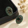 Vintage Emerald-set Diamond Oval Geometric-shaped Ear Stud - A Unique, Minimalist, Luxurious and Exquisite Fashion Accessory for Ears.